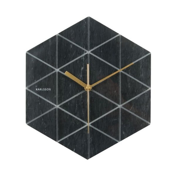 Czarny zegar marmurowy Karlsson Marble Hexagon