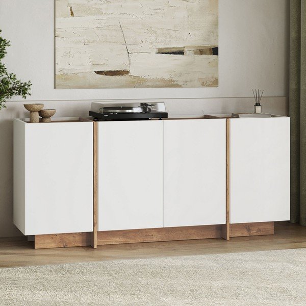 Biała komoda w dekorze sosny z otworem na kable 180x80x45 cm Dorma – Kalune Design-image-3