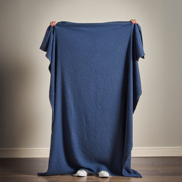 Ciemnoniebieski bawełniany koc 150x200 cm Jaipur Chunky Waffle – Pineapple Elephant-image-2
