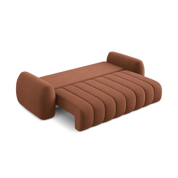 Rozkładana sofa z materiału bouclé ze schowkiem w kolorze terakoty 266 cm Pele – Makamii-image-4