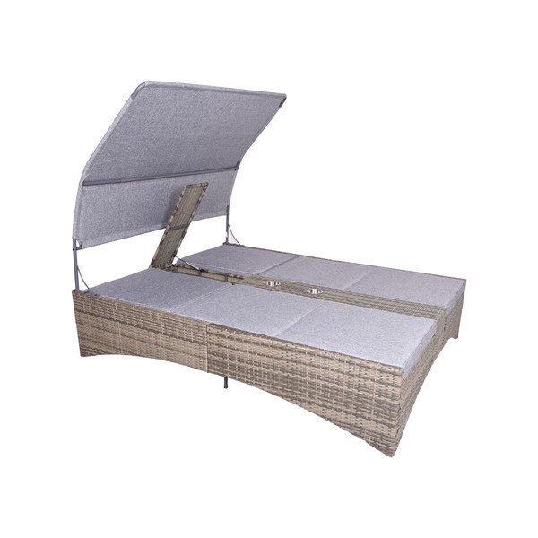 Szary dwuosobowy leżak ogrodowy z metalu i sztucznego rattanu Pescara – Garden Pleasure-image-2