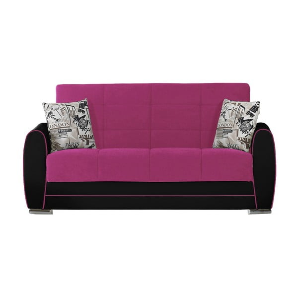 Ciemnoróżowo-czarna dwuosobowa sofa rozkładana ze schowkiem Esidra Rest