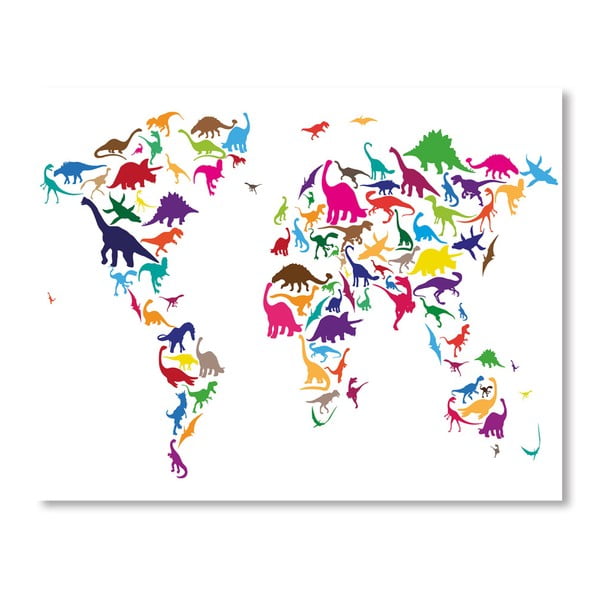Plakat z kolorową mapą świata Americanflat Dinosaur, 60x42 cm