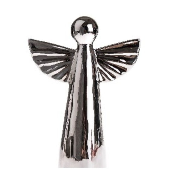 Ceramiczna dekoracja w kolorze srebra w kształcie anioła Dakls, wys. 12,6 cm