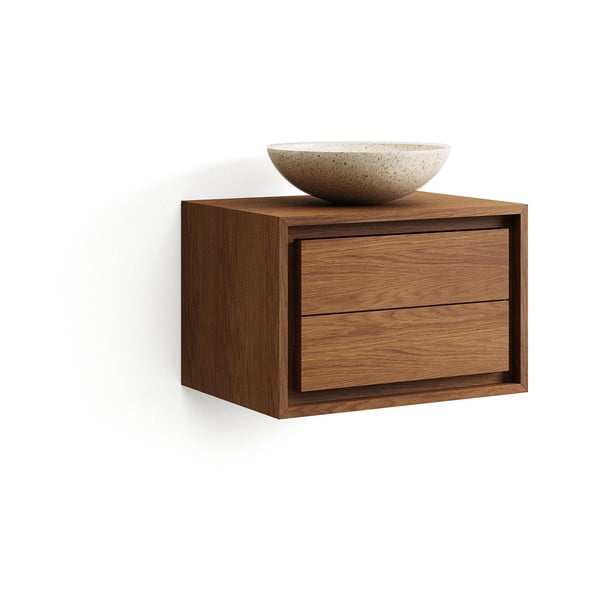 Ciemnobrązowa wisząca szafka pod umywalkę z litego drewna tekowego 60x40 cm Kenta – Kave Home-image-3