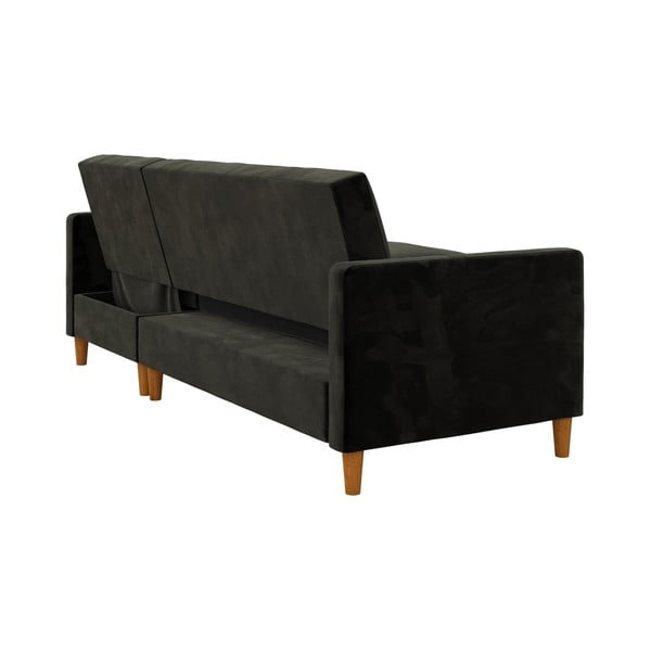 Czarny rozkładany narożnik z aksamitną powierzchnią i schowkiem Støraa Celine-image-3