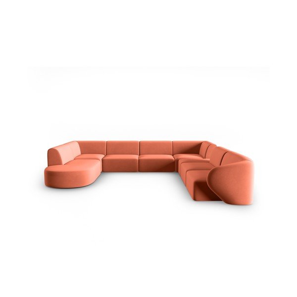 Różowy aksamitny narożnik (prawostronny/w kształcie litery U) Paolo – Milo Casa