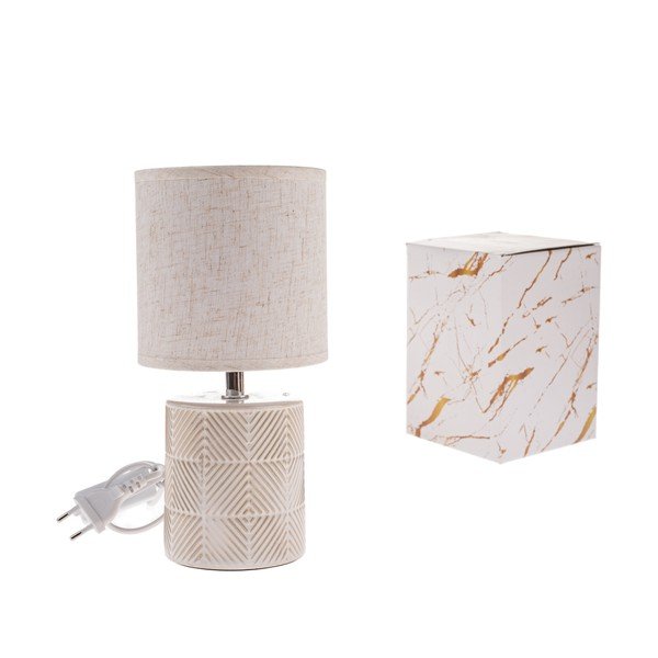 Beżowa lampa stołowa ceramiczna z tekstylnym kloszem (wysokość 27 cm) Anita – Dakls-image-1