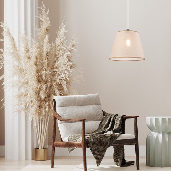 Czarna lampa wisząca z tekstylnym kloszem ø 30 cm Paco – LAMKUR-image-1