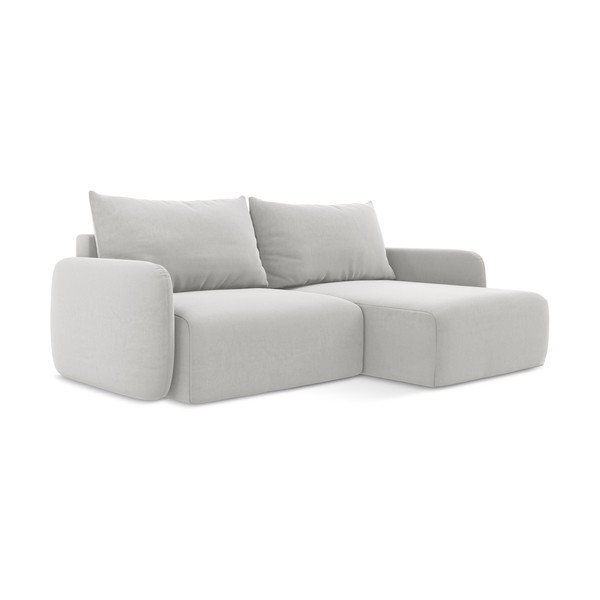 Jasnoszary aksamitny rozkładany/ze schowkiem narożnik (prawostronny/z szezlongiem) Kalena – Makamii-image-2