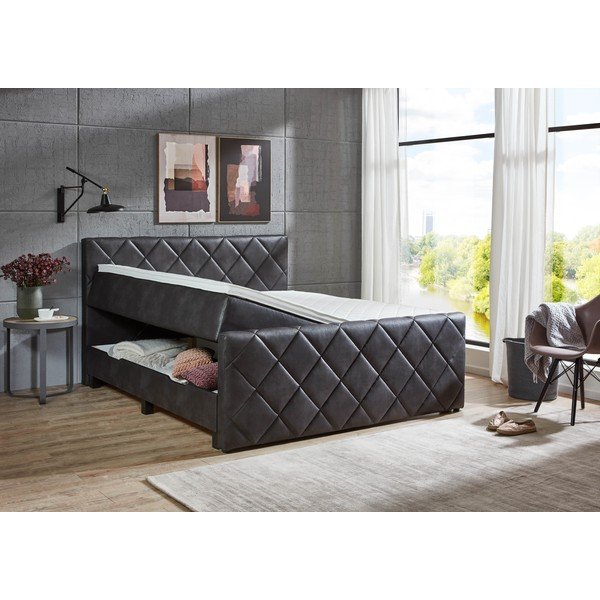 Czarne łóżko boxspring ze schowkiem 180x200 cm Chester – Rojaplast-image-2