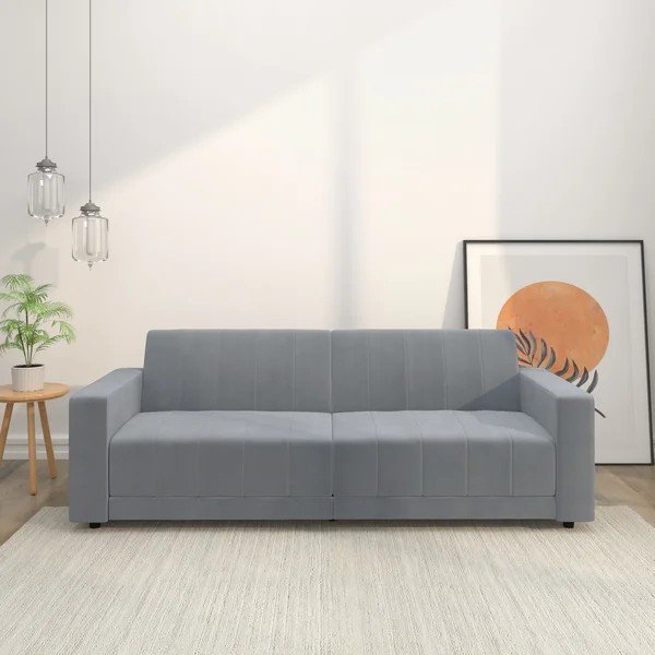 Jasnoszara aksamitna częściowo rozkładana/rozkładana sofa 225 cm Allie – Støraa-image-1