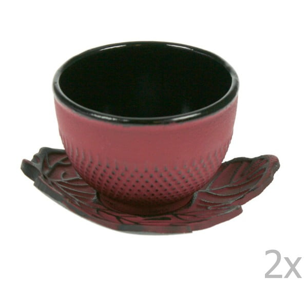 Zestaw 2 czerwonych filiżanek ze spodkiem Cosy & Trendy Tea Leaf, 150 ml