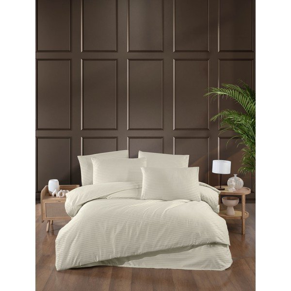 Kremowa adamaszkowa pościel dwuosobowa z prześcieradłem/4-częściowa 200x220 cm – Mila Home