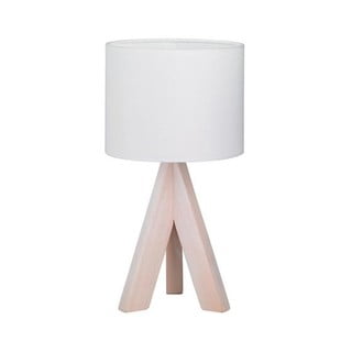 Biała lampa stołowa z naturalnego drewna i tkaniny Trio Ging, wys. 31 cm
