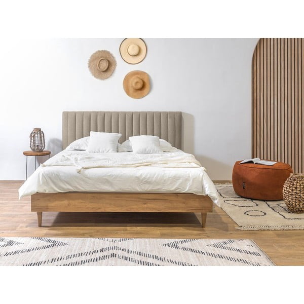 Beżowo-naturalne łóżko dwuosobowe ze stelażem 180x200 cm Oceane – Bobochic Paris-image-2