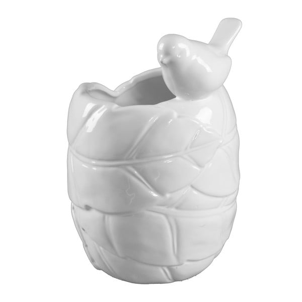 Biały wazon ceramiczny Mauro Ferretti Gufo Uccellino, wysokość 22 cm