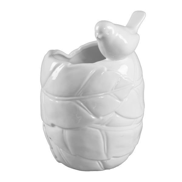 Biały wazon ceramiczny Mauro Ferretti Gufo Uccellino, wysokość 22 cm