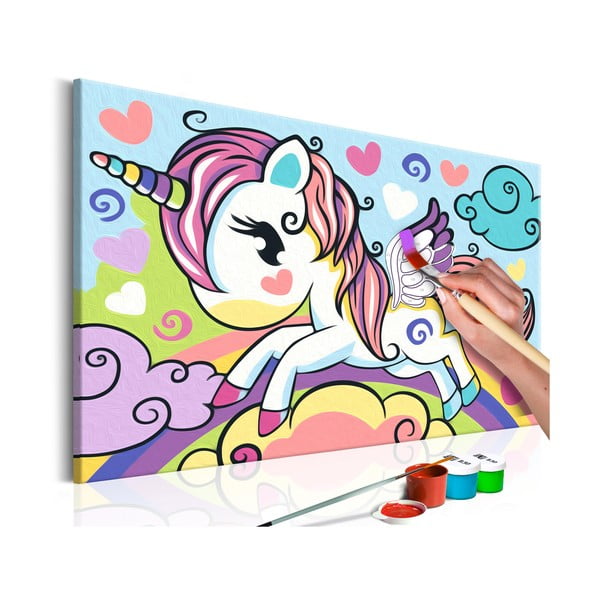 Zestaw płótna, farb i pędzli DIY Artgeist Colorful Unicorn, 33x23 cm