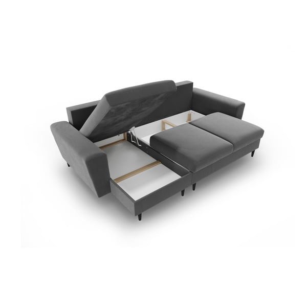 Jasnoszary aksamitny rozkładany narożnik ze schowkiem Kyoto – Cosmopolitan Design-image-3