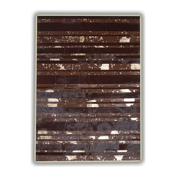 Brązowy skórzany dywan ze złotymi detalami Pipsa Stripes, 180x120 cm