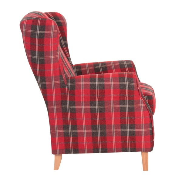 Czerwony fotel uszak w kratę Max Winzer Lorris Vintage-image-3