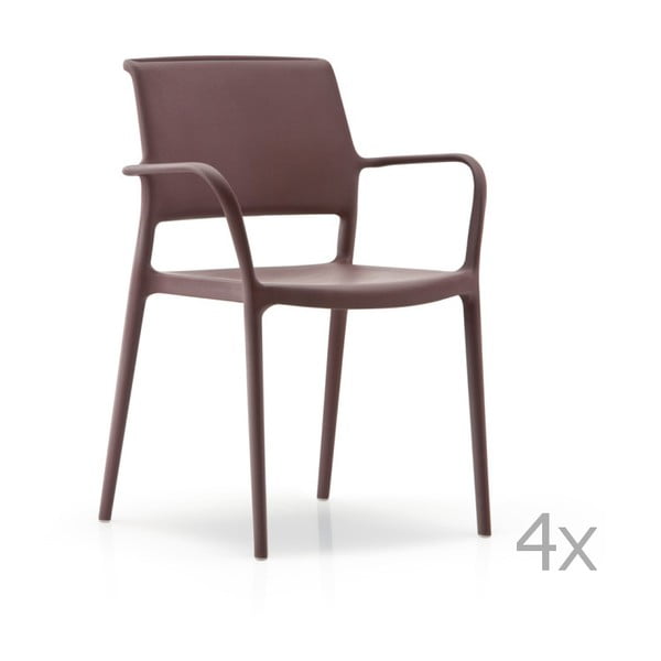 Zestaw 4 brązowych krzeseł z podłokietnikami Pedrali Ara