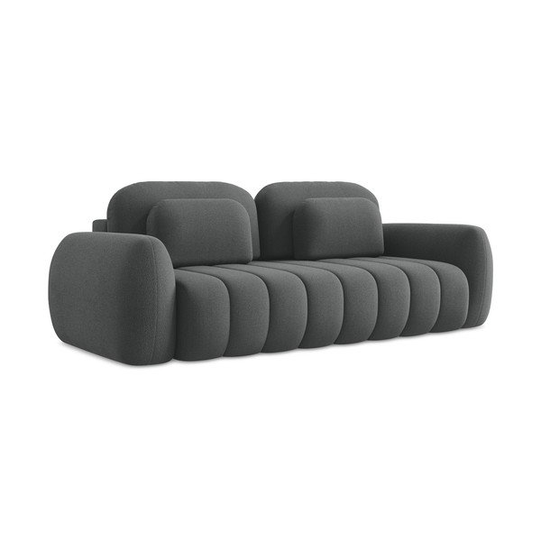 Ciemnoszara sofa rozkładana z materiału bouclé ze schowkiem 266 cm Pele – Makamii-image-1