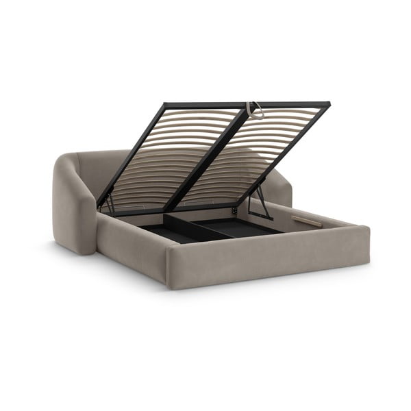 Jasnobrązowe tapicerowane łóżko dwuosobowe ze schowkiem ze stelażem 200x200 cm Campi – Cosmopolitan Design-image-1