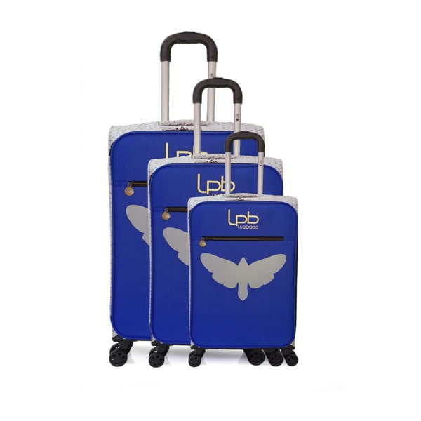 Zestaw 3 niebieskich walizek fakturowanych z 4 kółkami LPB Clara