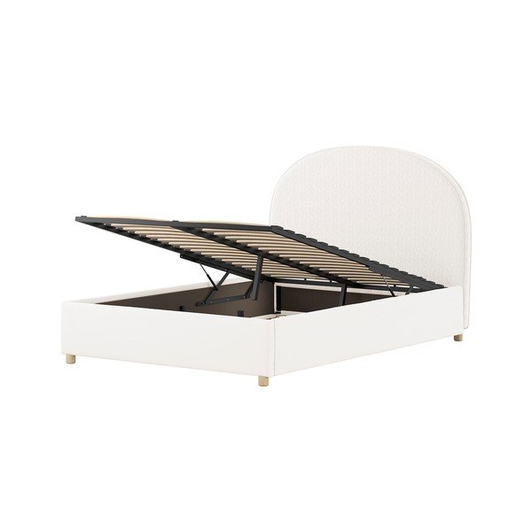 Białe tapicerowane łóżko dwuosobowe ze schowkiem i stelażem 140x200 cm Moon – Vipack-image-4