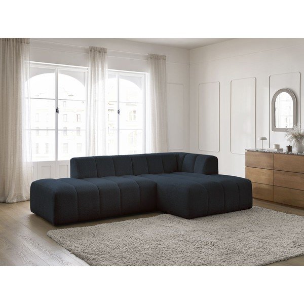 Ciemnoniebieski narożnik z materiału bouclé (prawostronny/z szezlongiem) Annecy – Bobochic Paris-image-1