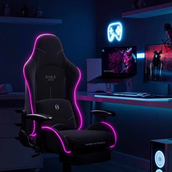 Czarny fotel gamingowy X-Starter LED – Diablo Chairs-image-1