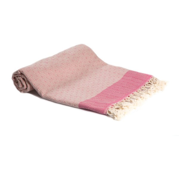 Jasnoróżowy ręcznik kąpielowy tkany ręcznie Ivy's Elmas, 100x180 cm