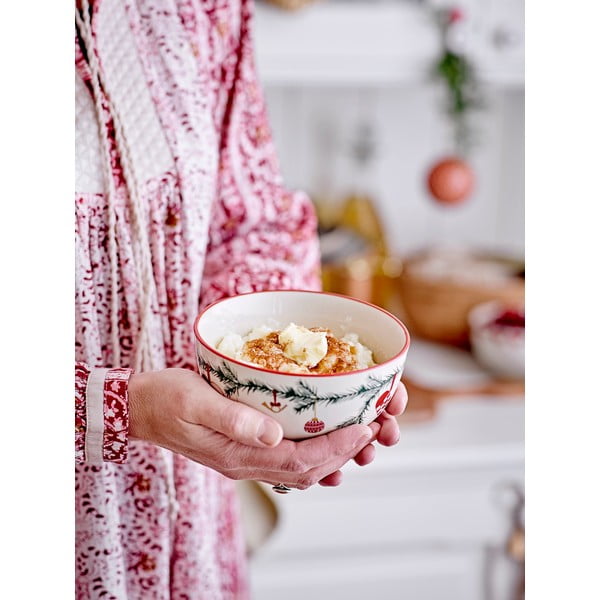 Biało-zielone kamionkowe miski ze świątecznym motywem zestaw 2 szt. 500 ml Yule – Bloomingville-image-2
