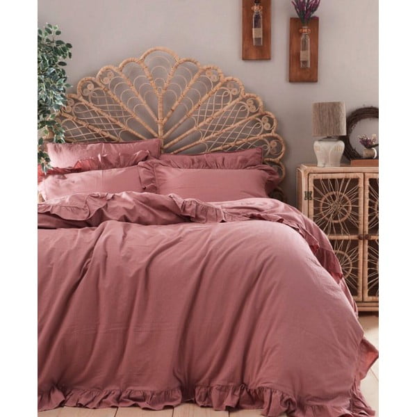 Różowa pościel dwuosobowa z bawełny renforcé 240x220 cm Ruffle Striped – Mila Home Luxury-image-1