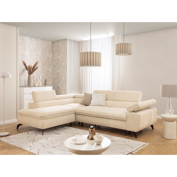 Kremowy narożnik z tkaniny szenilowej (lewostronny/w kształcie litery L) Marbeya  – Ropez-image-4