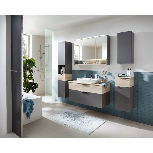 Szaro-naturalna niska wisząca szafka łazienkowa w dekorze sosny 72x30 cm Quickset 394 – Pelipal-image-3