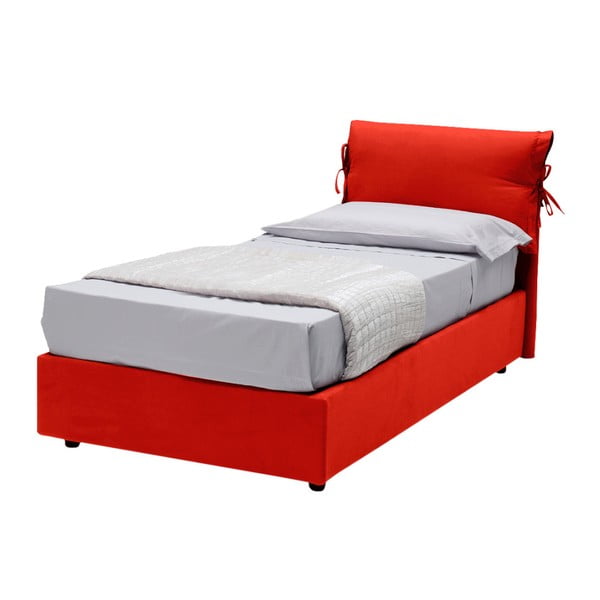Czerwone łóżko jednoosobowe tapicerowane tkaniną bawełnianą 13Casa Iris, 90 x 190 cm