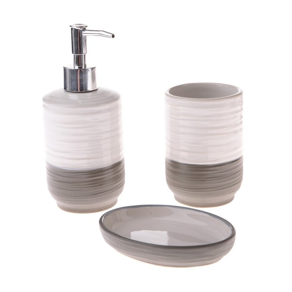 Biało-szary zestaw akcesoriów łazienkowych ceramiczny – Dakls