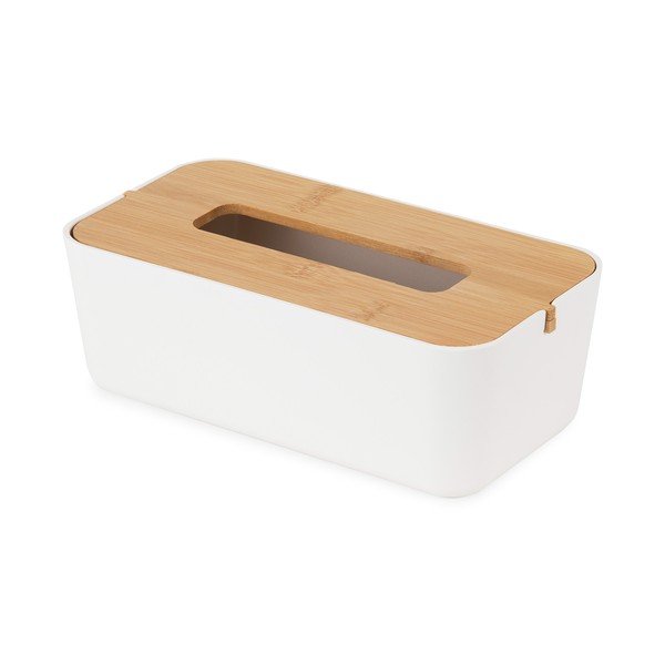 Biały pojemnik na chusteczki z bambusową pokrywką Compactor Basic-image-2