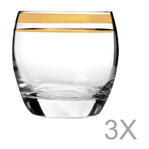 Zestaw 3 szklanek ze złotą krawędzią Mezzo, 200 ml