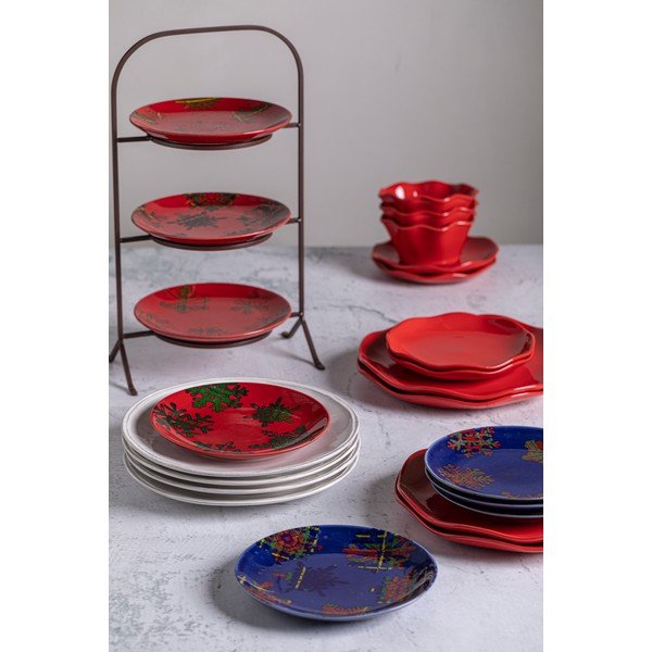 Zestaw 4 czerwono-czarnych talerzy deserowych z kamionki Casafina Snowflake, ø 21,6 cm-image-1