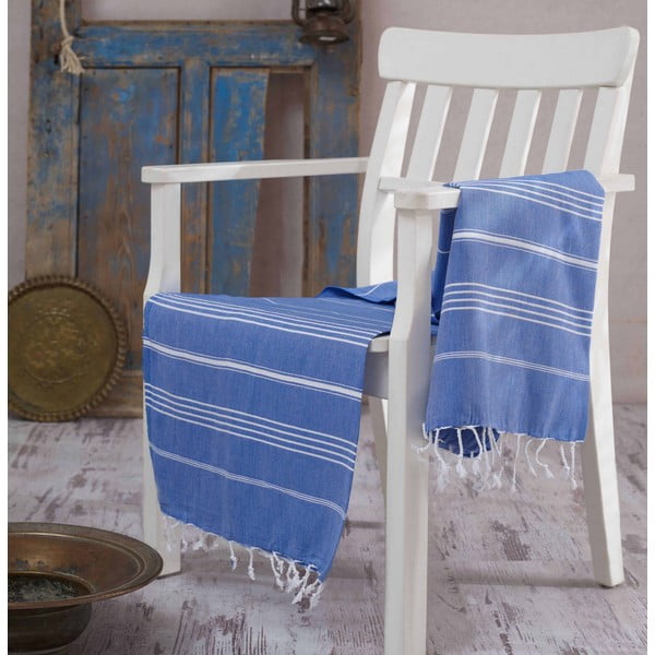 Niebieski ręcznik Hammam Sultan, 100x180 cm