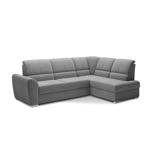 Szary aksamitny rozkładany/ze schowkiem narożnik (prawostronny/w kształcie litery L) Siber – ELTAP-image-2