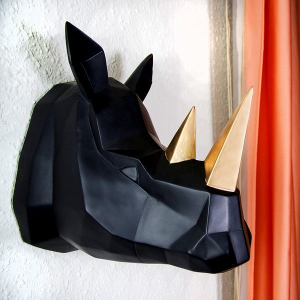 Czarna dekoracja ścienna/wieszak Walplus Geometric Rhino