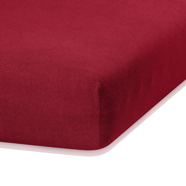 Ciemnoczerwone prześcieradło elastyczne z dużym dodatkiem bawełny AmeliaHome Ruby, 200x160-180 cm