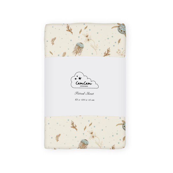 Jasnożółte prześcieradło dziecięce do łóżeczka z bawełny organicznej z gumką 60x120 cm Sea Garden – Cam Cam Copenhagen