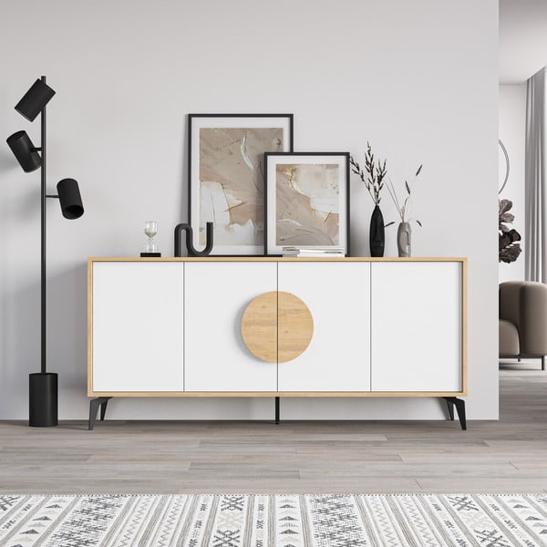 Biała niska komoda w dekorze dębu 180x82 cm Vae – Marckeric-image-3