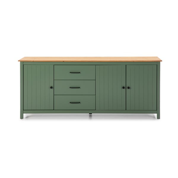 Zielono-naturalna niska komoda z litego drewna sosnowego 190x80 cm Miranda – Marckeric